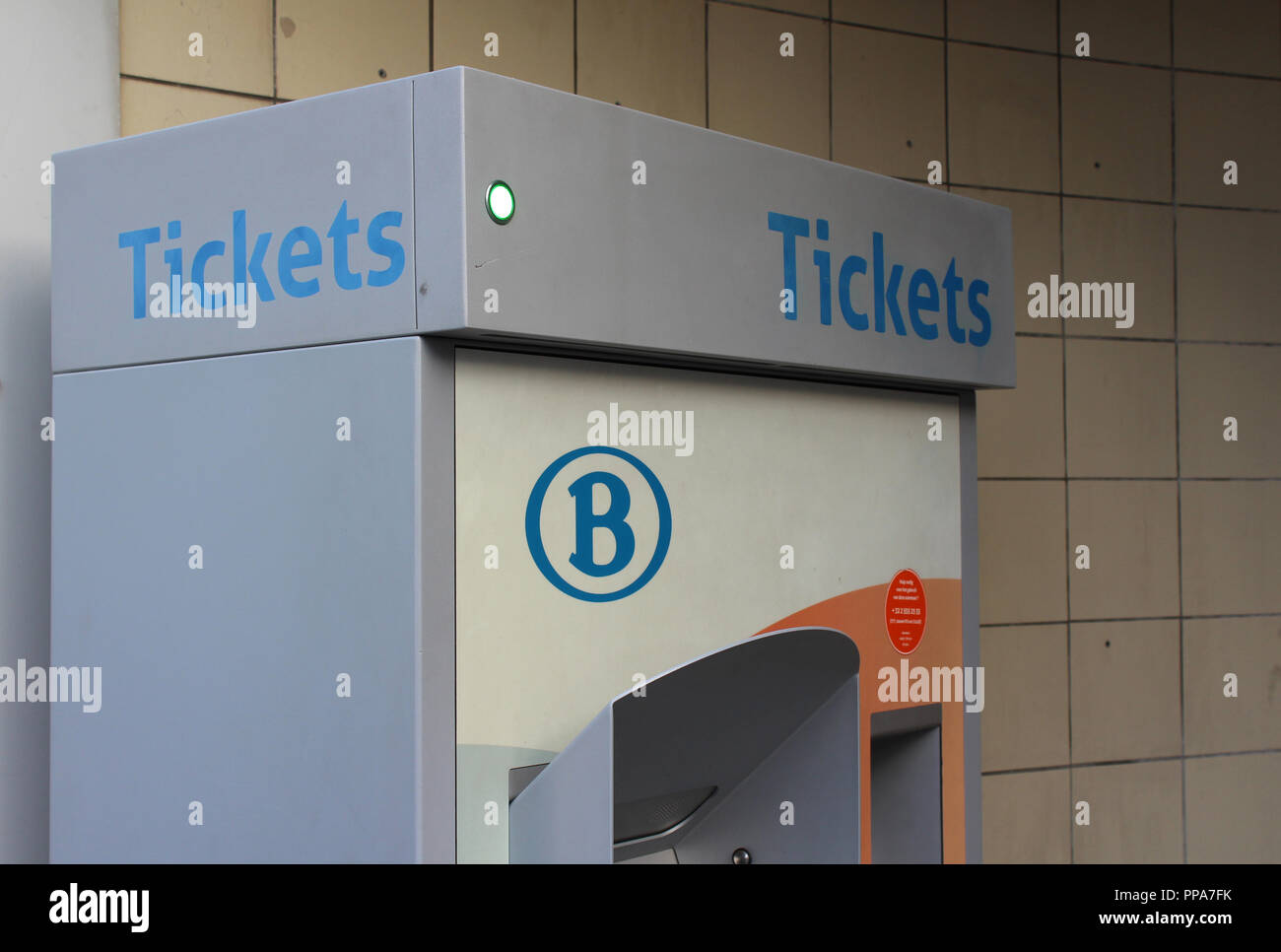 AALST, BELGIUM; 20JANUARY 2018: An automatic ticket vending machine for the Rail network of Belgium, known internationally as sncb. Stock Photo