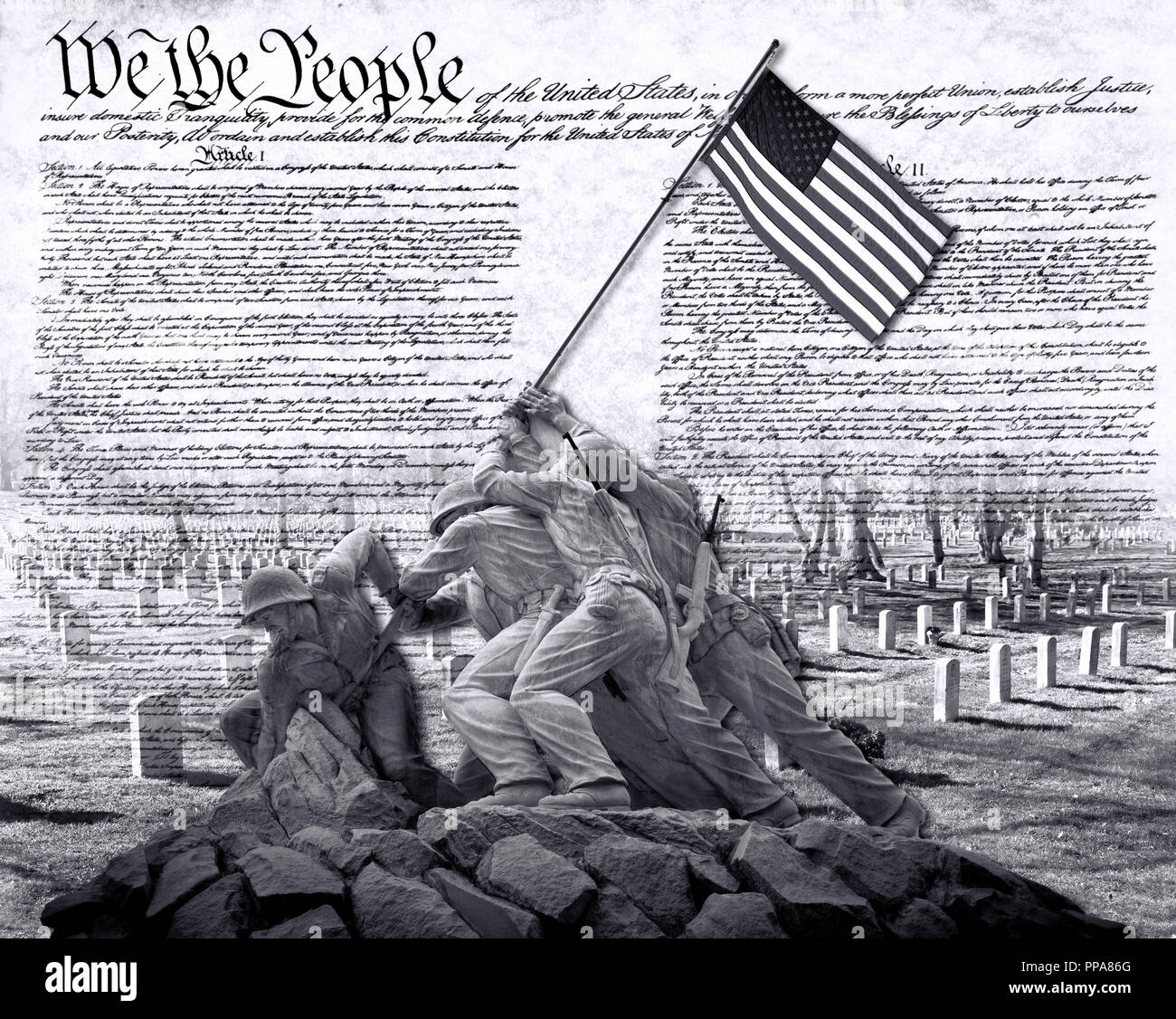 We the People and the American way in black and white. Stock Photo