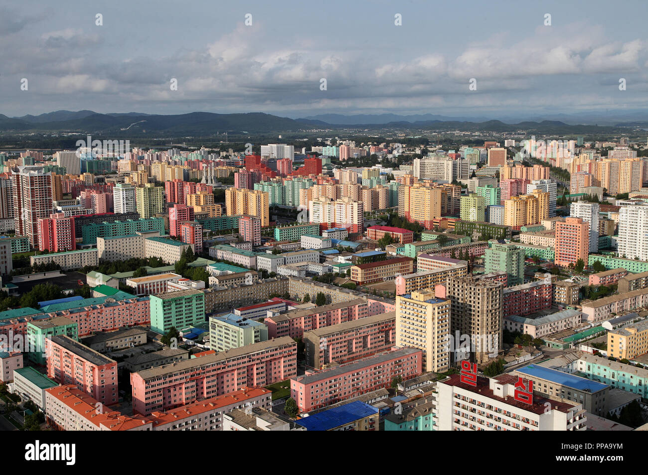 Aerial view of Pyongyang Stock Photo