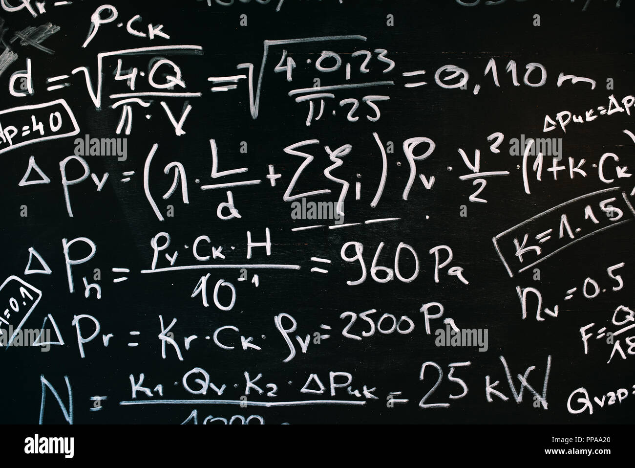 Thermal processes physics equations pn school blackboard Stock Photo