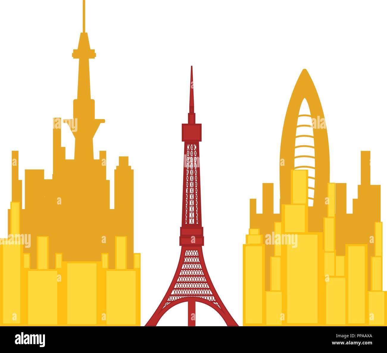 Colored cityscape of Tokyo with the tokyo tower Stock Vector