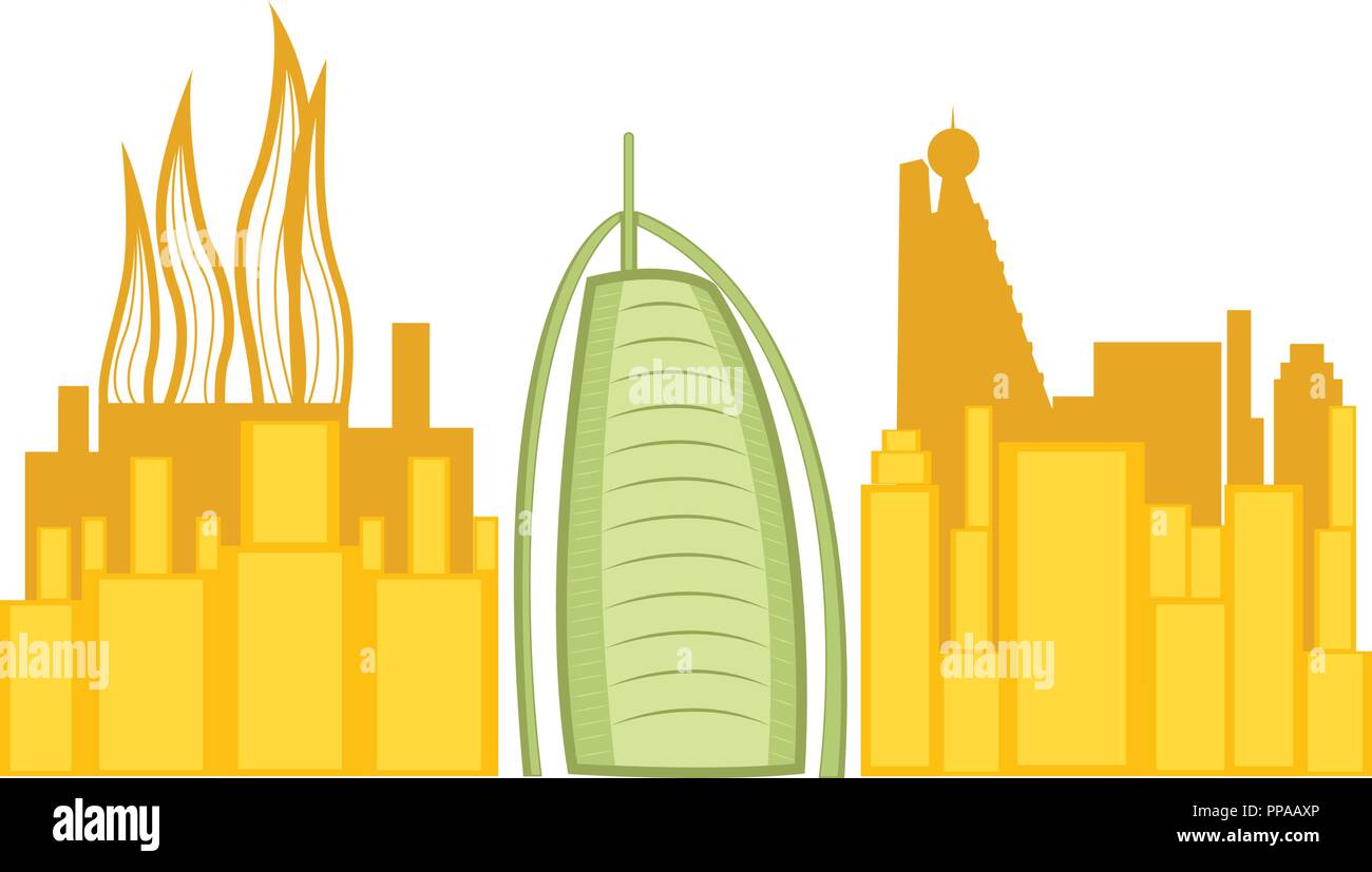 Colored cityscape of Dubai with Burj Al Arab Stock Vector
