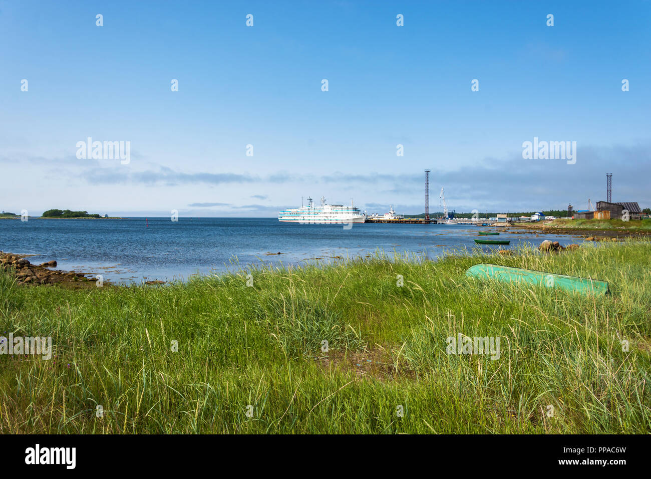 Beautiful panorama of the pier on the Big Solovetsky island, Arkhangelsk oblast, Russia. Stock Photo