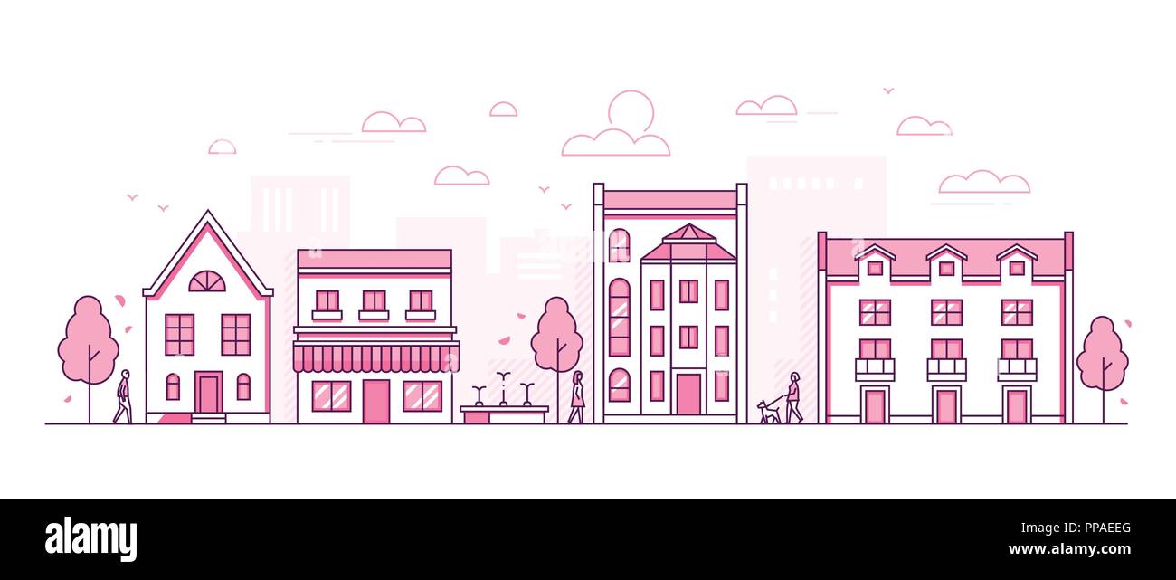City street - modern thin line design style vector illustration Stock ...