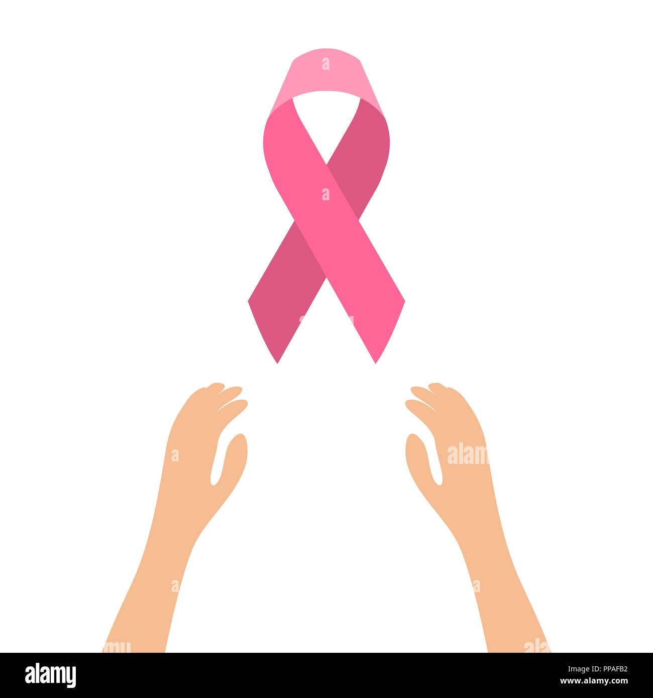 Hands reaching for the pink ribbon,Pink ribbon symbol of the organizations supporting the program for the fight against breast cancer Stock Vector