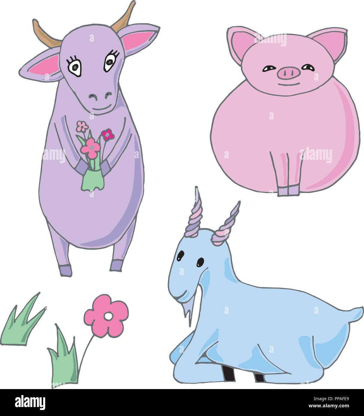 Farm animals. Vector illustration. Cute cartoon baby pig Stock Vector