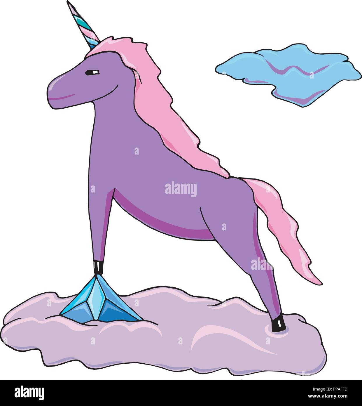 Magic cute unicorn and clouds vector illustration Stock Vector