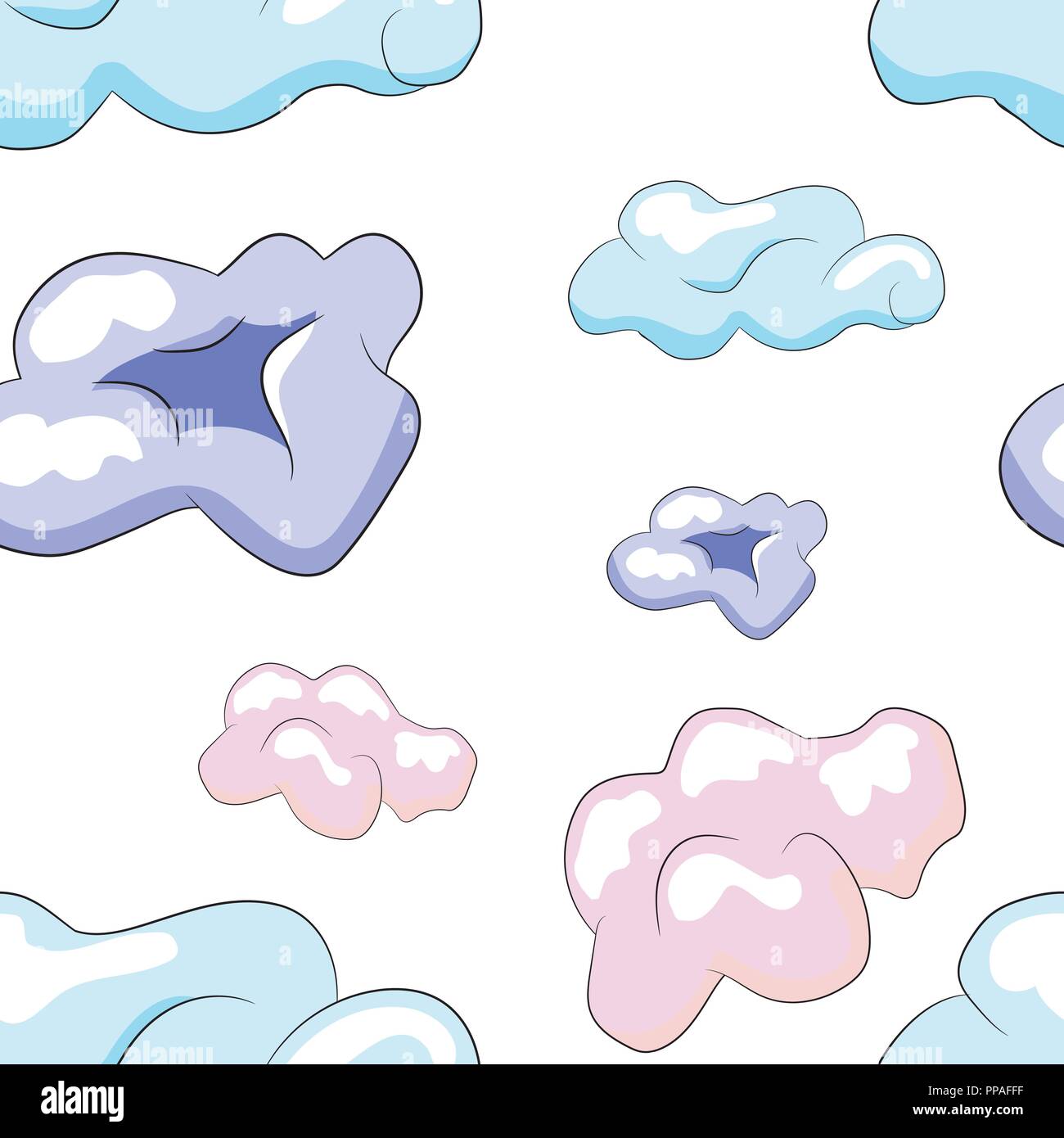 Seamless pattern with hand drawn pastels cartoon clouds Stock Vector