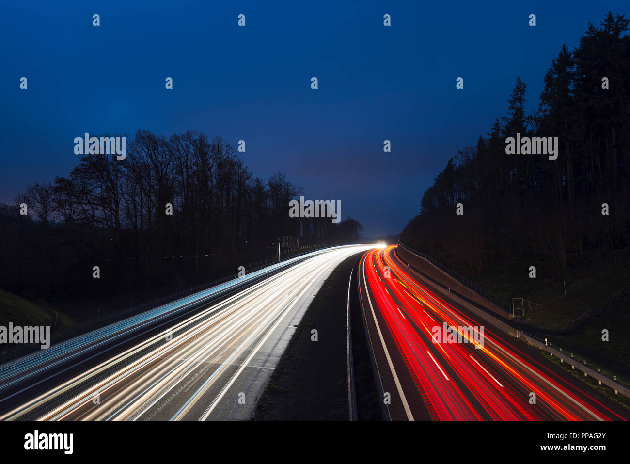 Highway with Traffic Lights, at Night, Light Trail, Germany Stock Photo ...