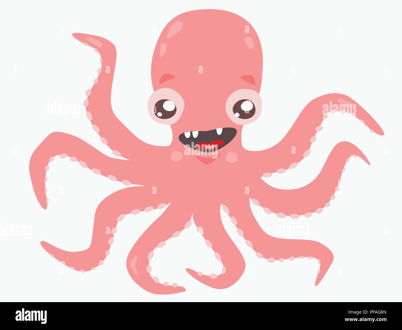 Cute pink octopus on white isolated background Stock Vector