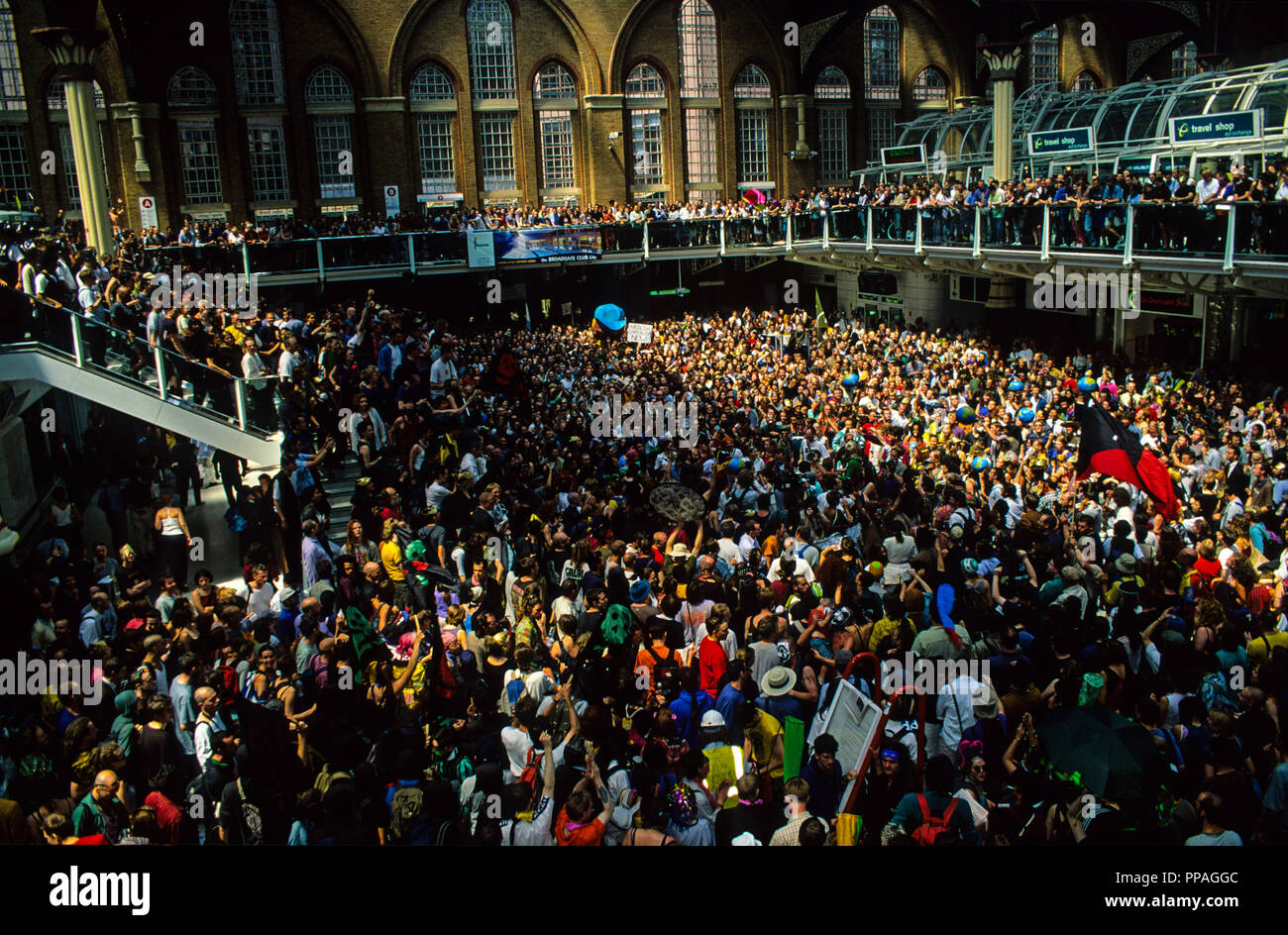 Occupation of Liverpool Street Station,  Mass Drop the Debt Campaign, Environmental and Social Justice, London, England, UK, GB. Stock Photo