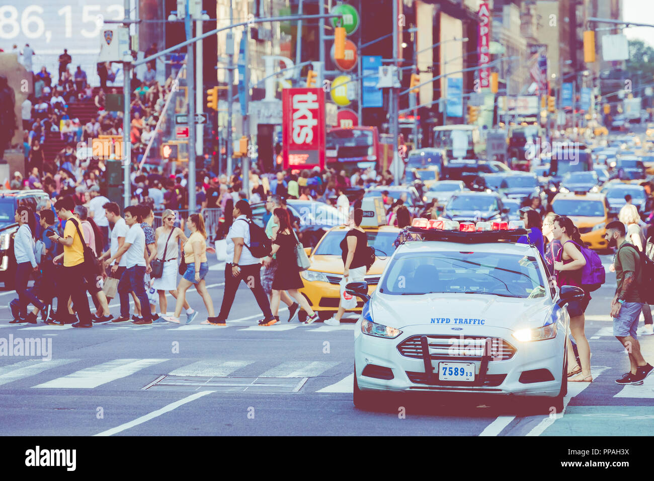 NEW YORK - SEPTEMBER 2, 2018: Police NYPD at Times Square the busy ...