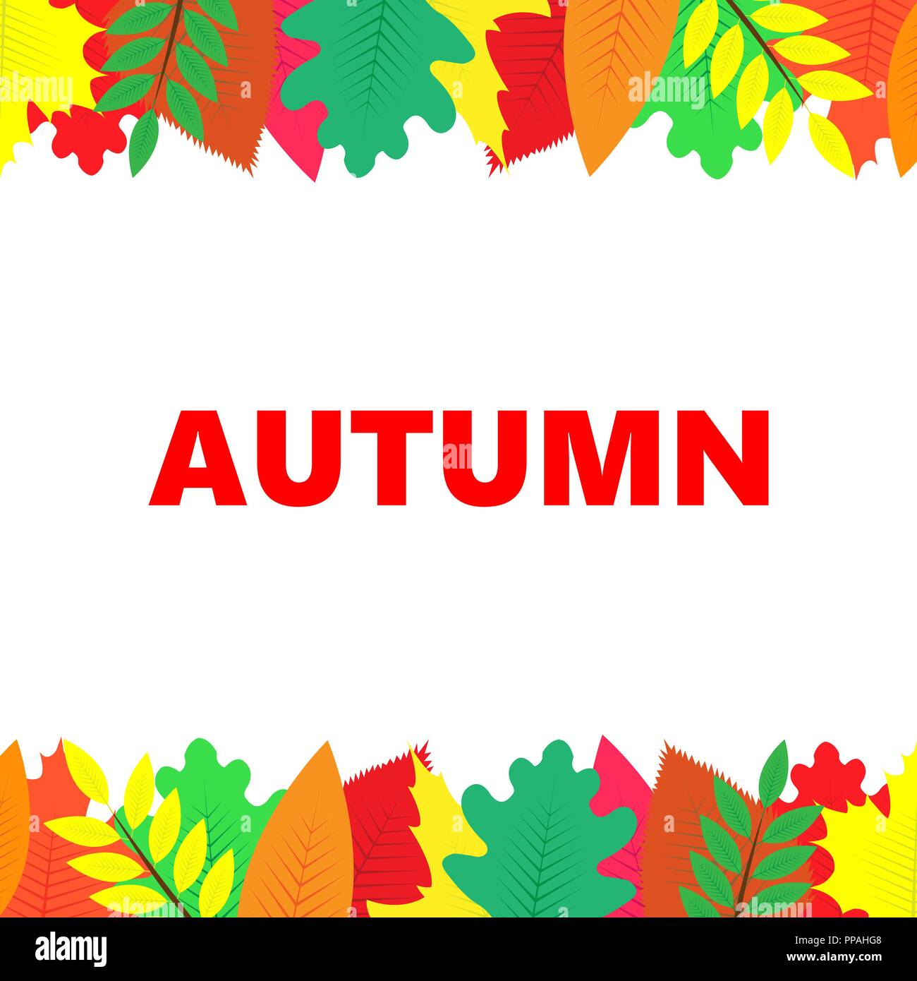 Autumn banner with multi-colored leaves, white background Stock Vector