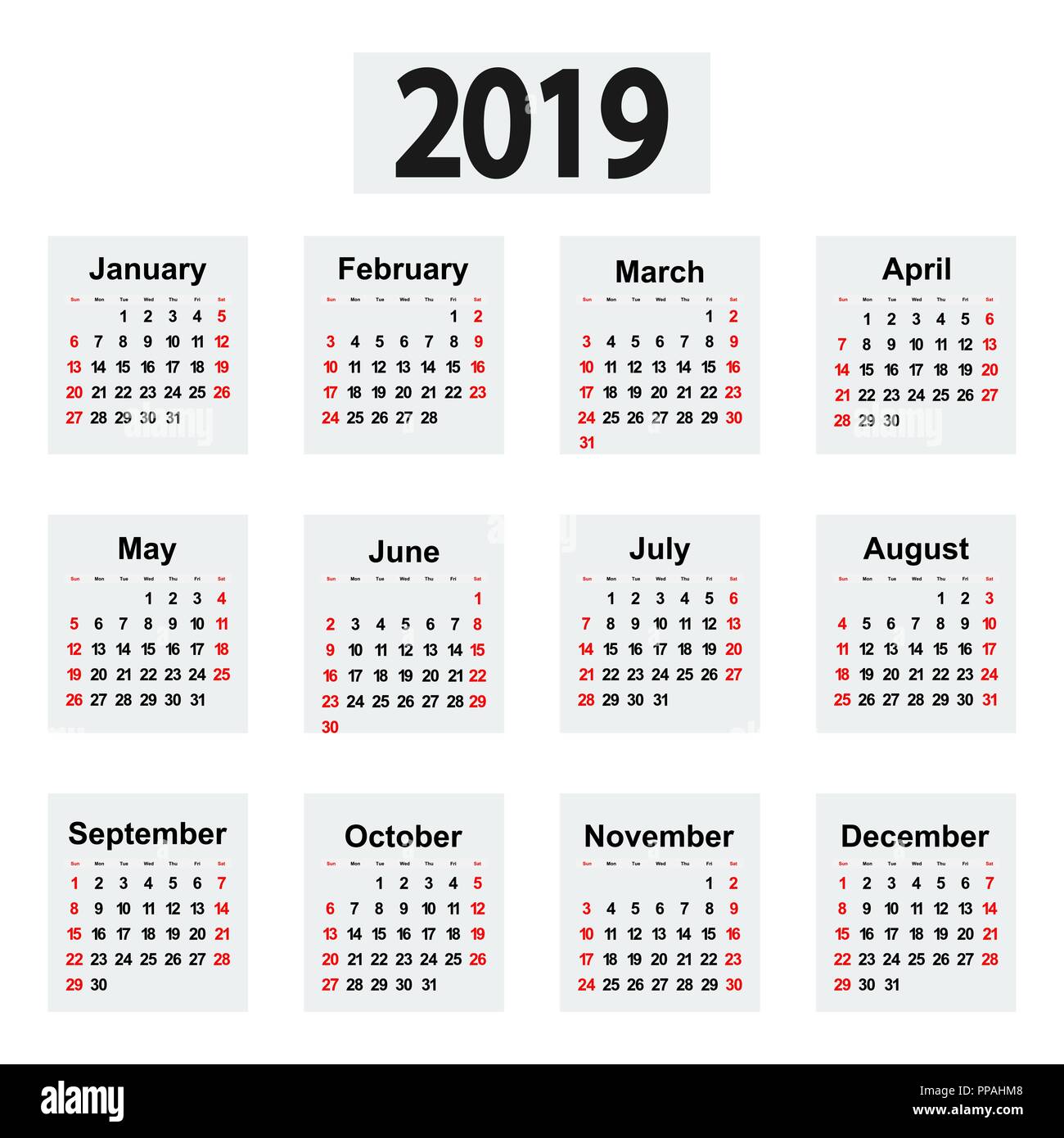Great new wall calendar 2019. Vector illustration icon Stock Vector