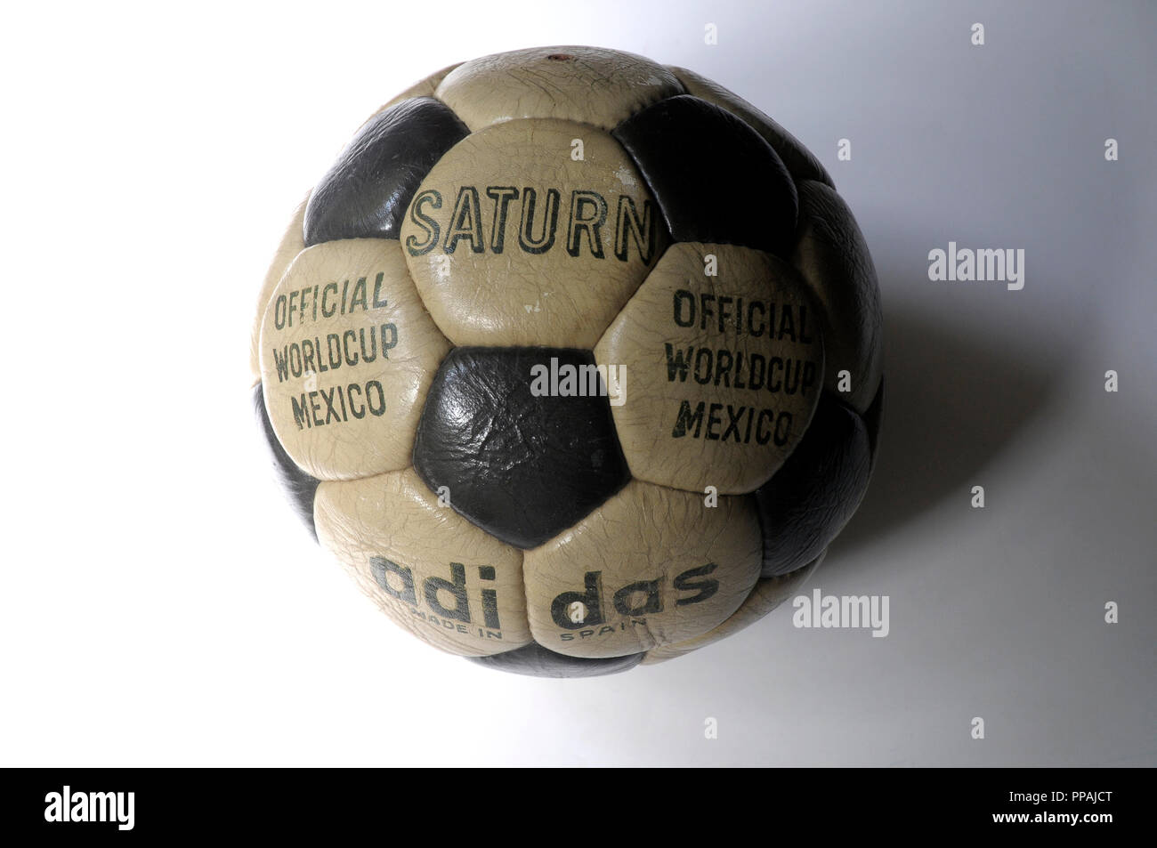 Vintage leather soccer ball Adidas. Made in Spain SATURN, official Worldcup  Mexico. FOOTBALL BALLOON, pelota de futbol Stock Photo - Alamy