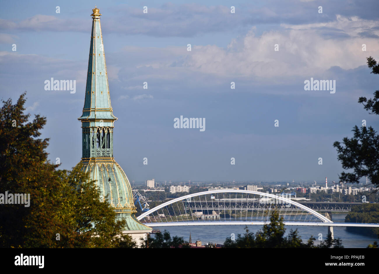 Apollo Bridge, Bratislava, Slovakia Stock Photo