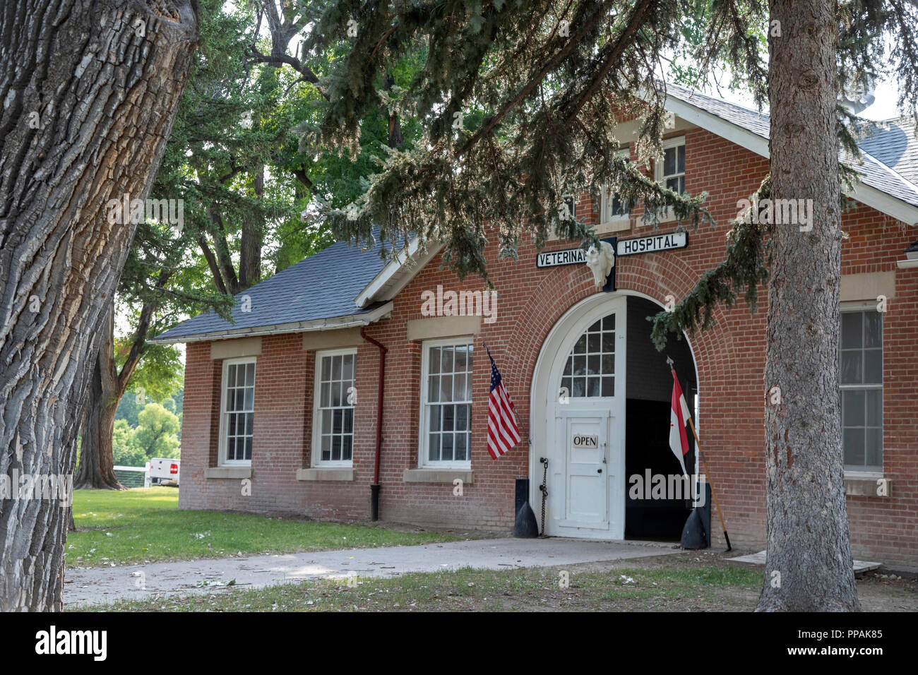 Crawford, Nebraska - The Veterinary Hospital at Fort Robinson State Park. Fort Robinson is a former U.S. Army outpost which played a major role in the Stock Photo