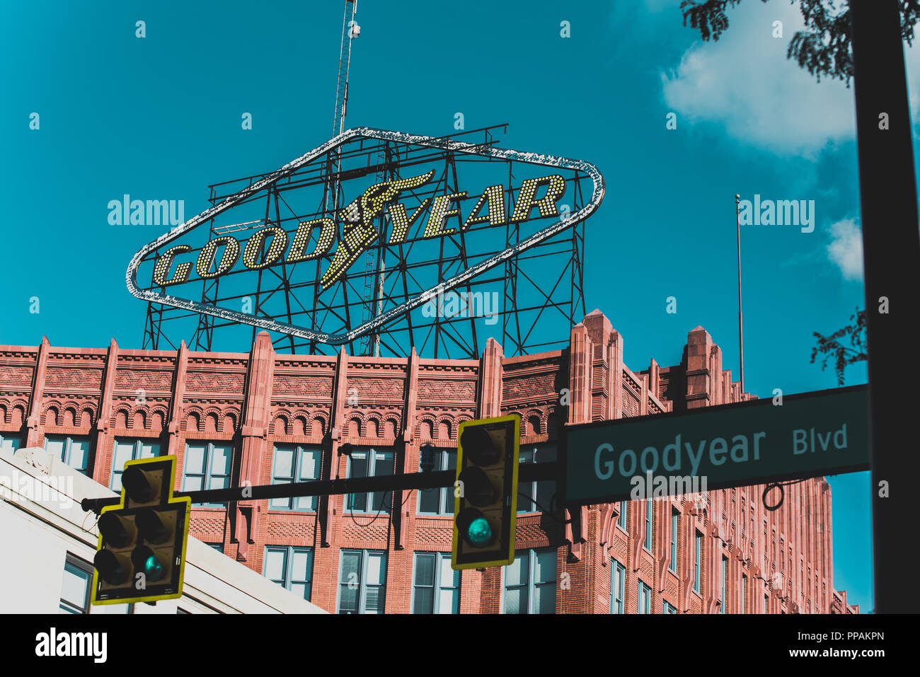 Goodyear Sign in Akron Ohio Stock Photo Alamy