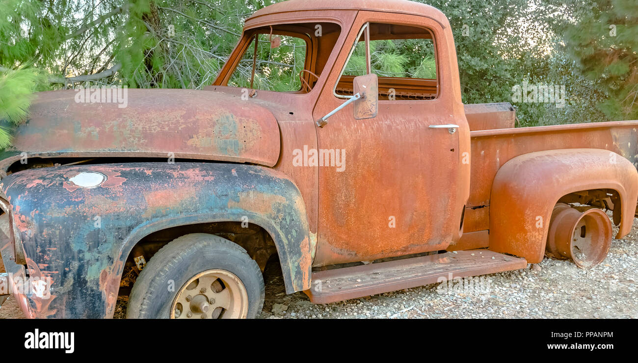 Broken down pickup truck in the forest Stock Photo Alamy