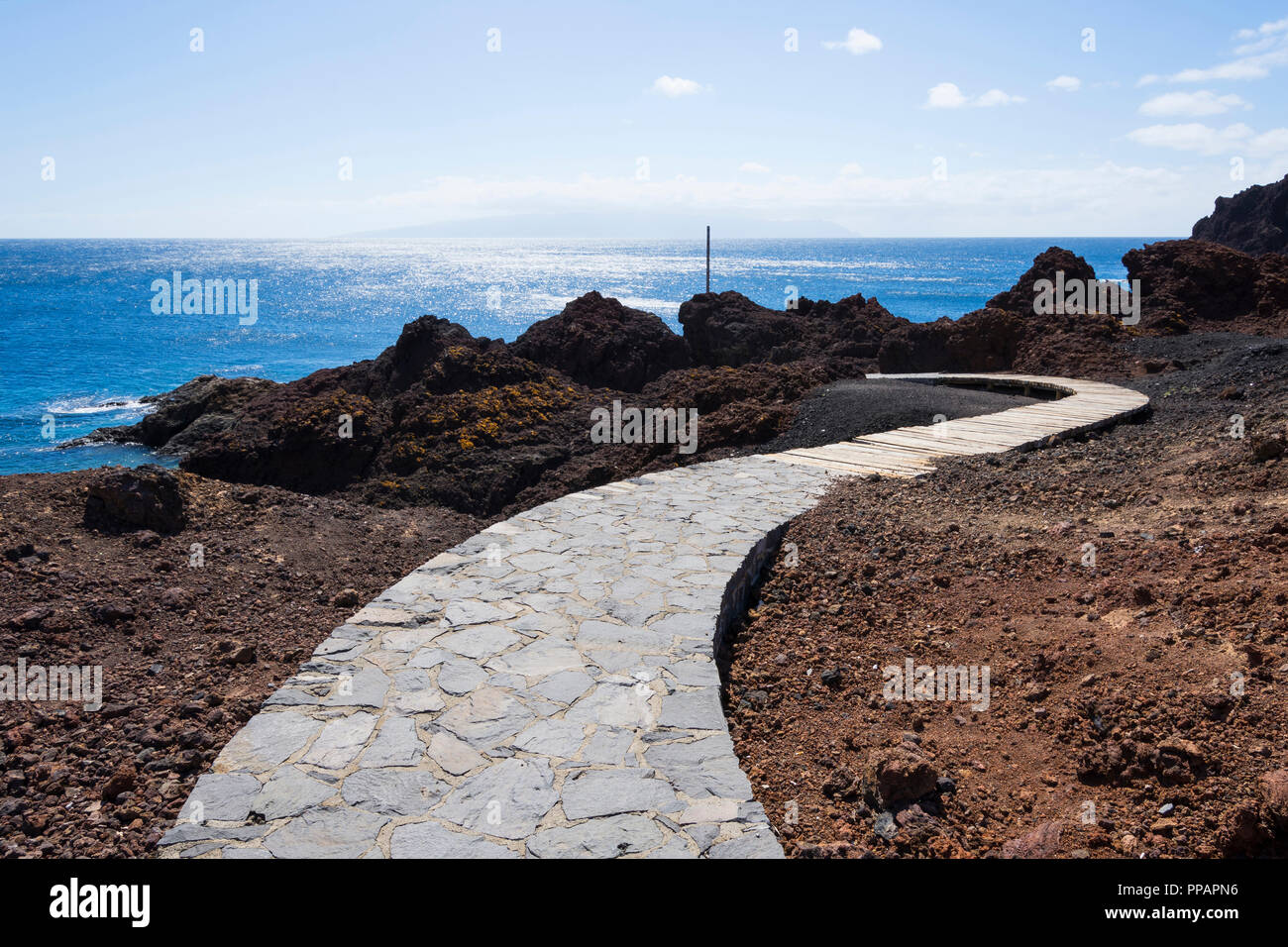 Winding path to the coast, Punta De Teno, Tenerife, Canary Islands, Spain Stock Photo