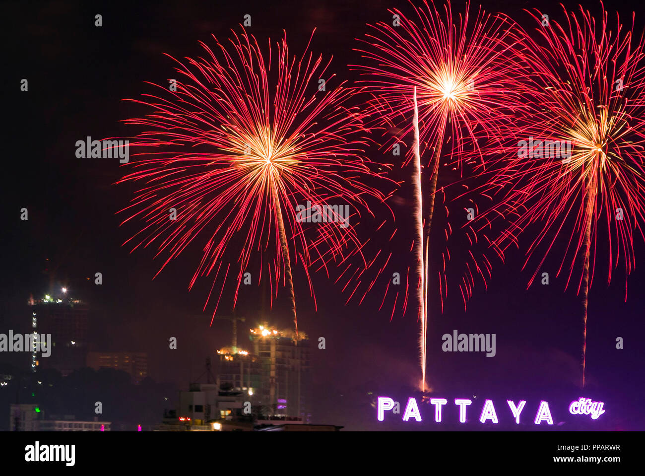 New Year's Eve fireworks display, Pattaya, Thailand Stock Photo Alamy