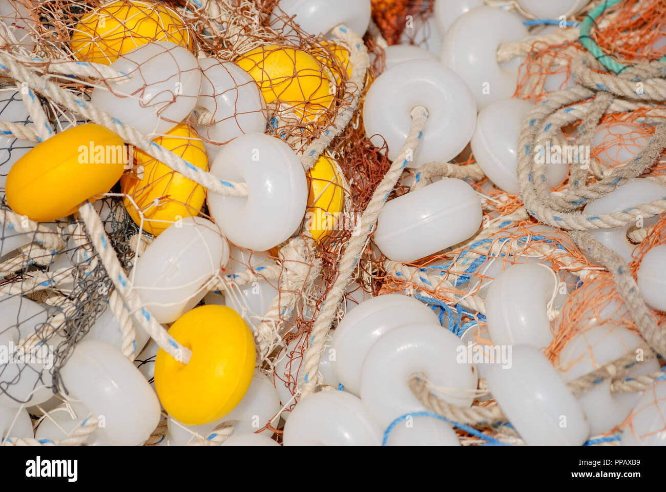 colorful fishing nets and floats background Stock Photo Alamy