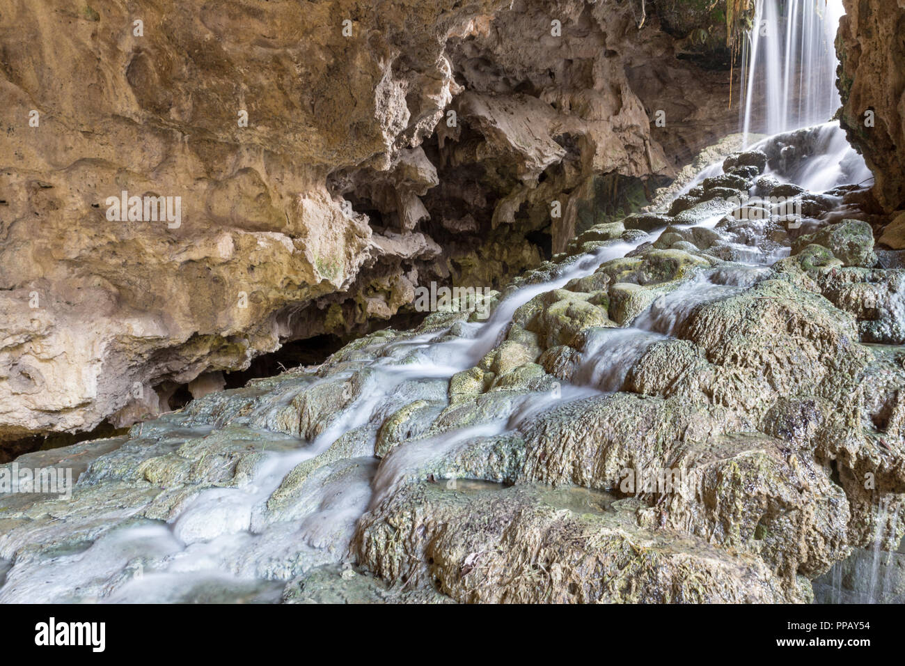 mountain stream, small waterfall falling over rocks at Denizli, Turkey Stock Photo