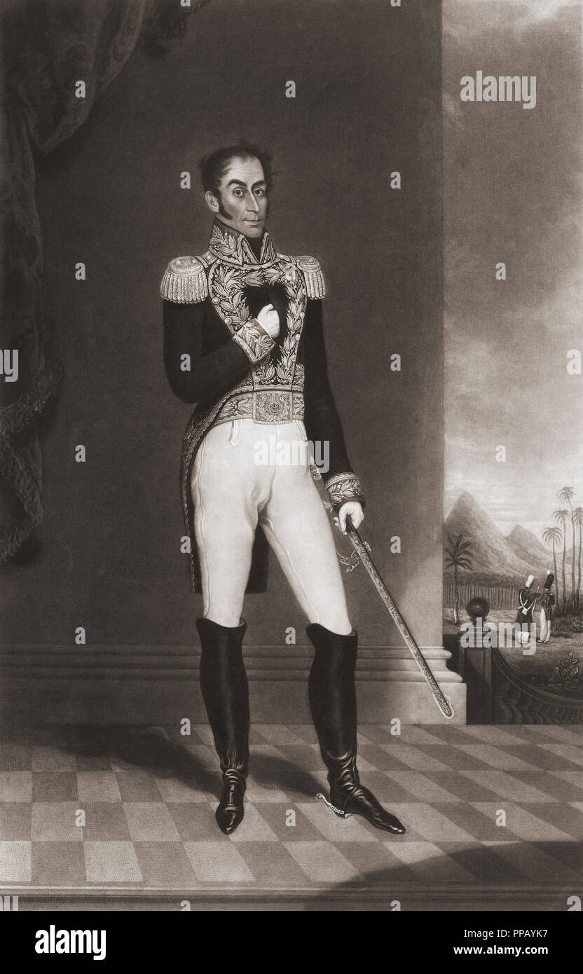 Simón José Antonio de la Santísima Trinidad Bolívar Palacios Ponte y Blanco, 1783 – 1830, aka Simón Bolívar and El Libertador. Venezuelan military and political leader. Stock Photo