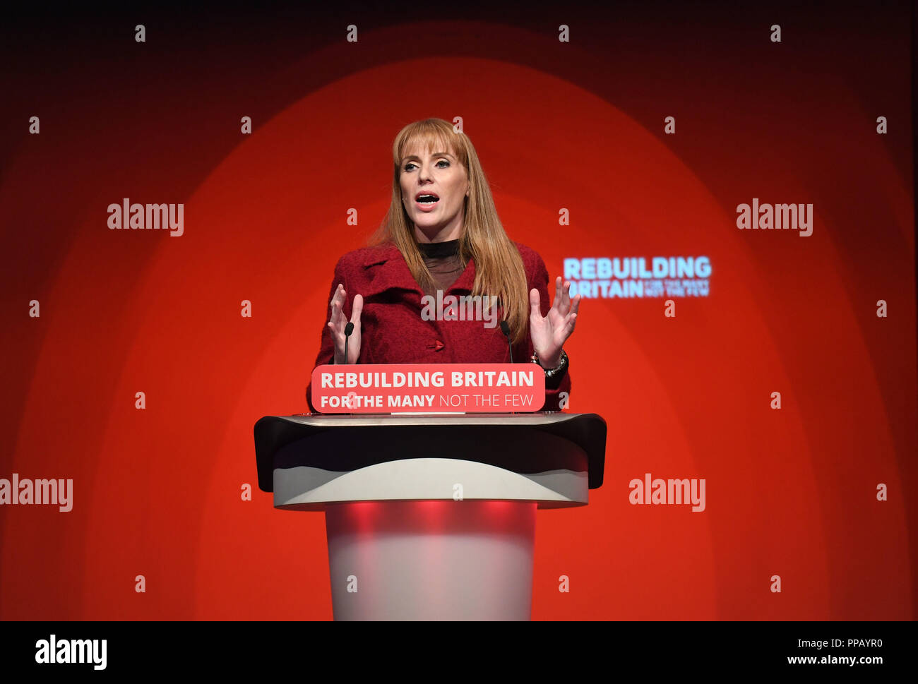 Shadow education secretary Angela Rayner during the Labour Party's annual conference at the Arena and Convention Centre (ACC), in Liverpool. Stock Photo