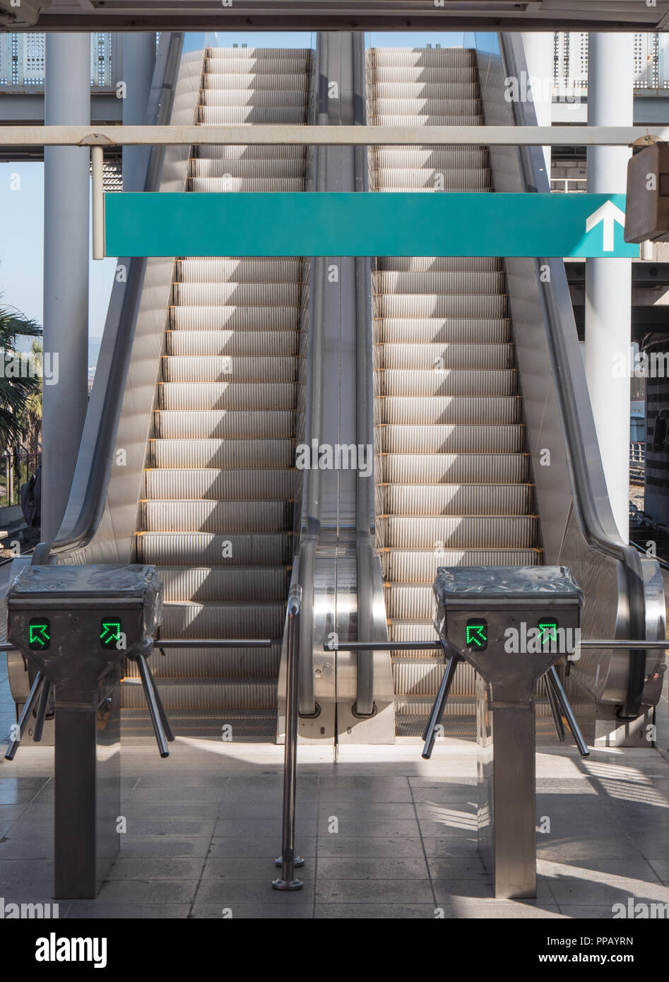Two Empty escalator stairs in the Terminal Stock Photo