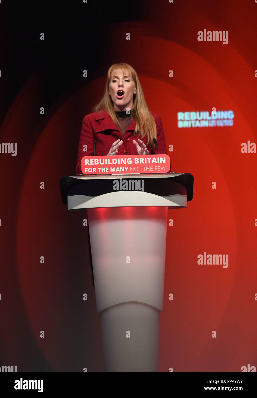 Shadow education secretary Angela Rayner during the Labour Party's annual conference at the Arena and Convention Centre (ACC), in Liverpool. Stock Photo