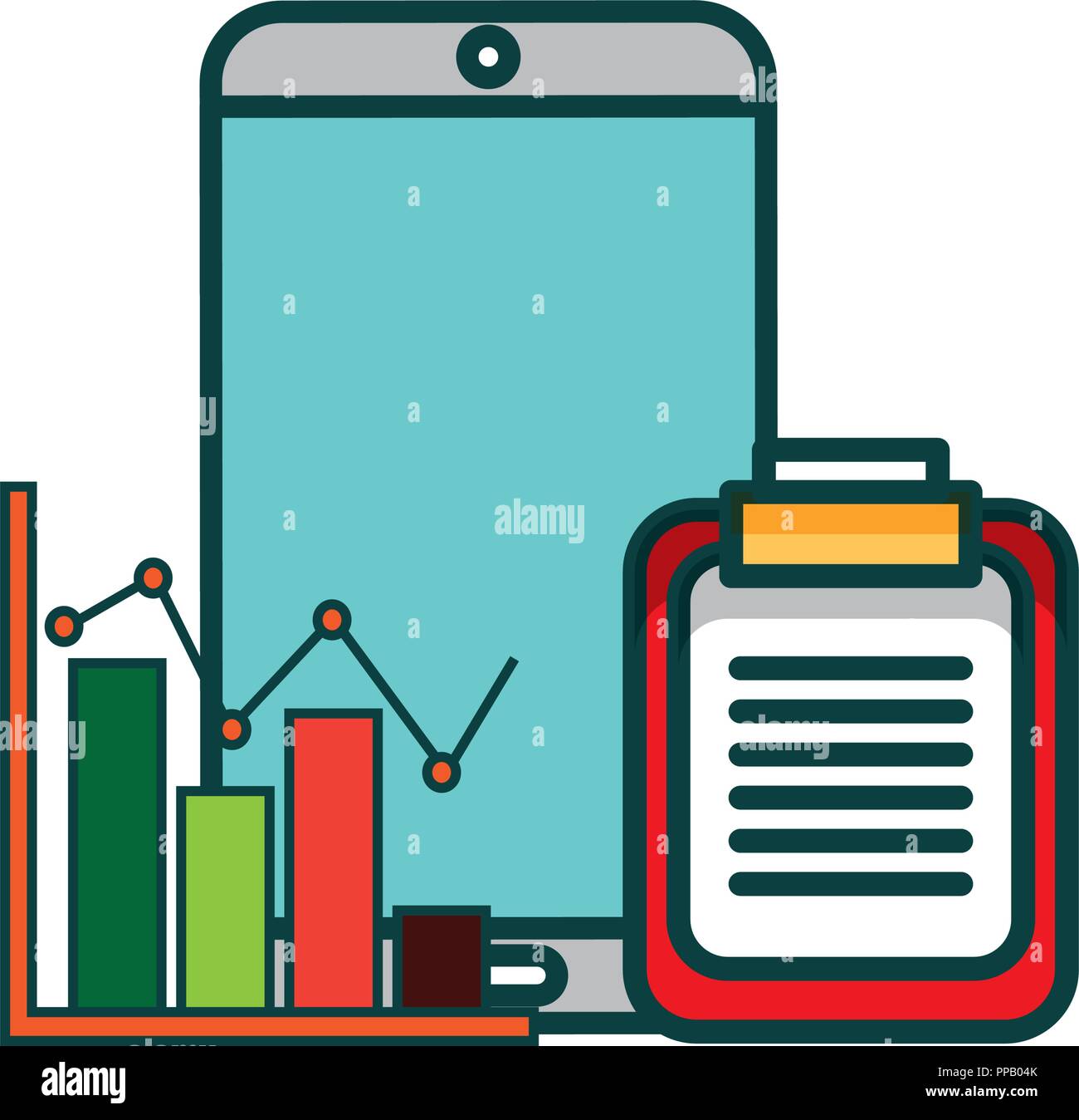 smartphone clipboard business statistics chart vector illustration Stock Vector