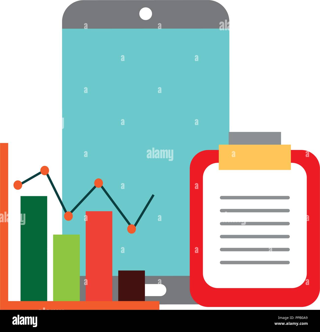 smartphone clipboard business statistics chart vector illustration Stock Vector