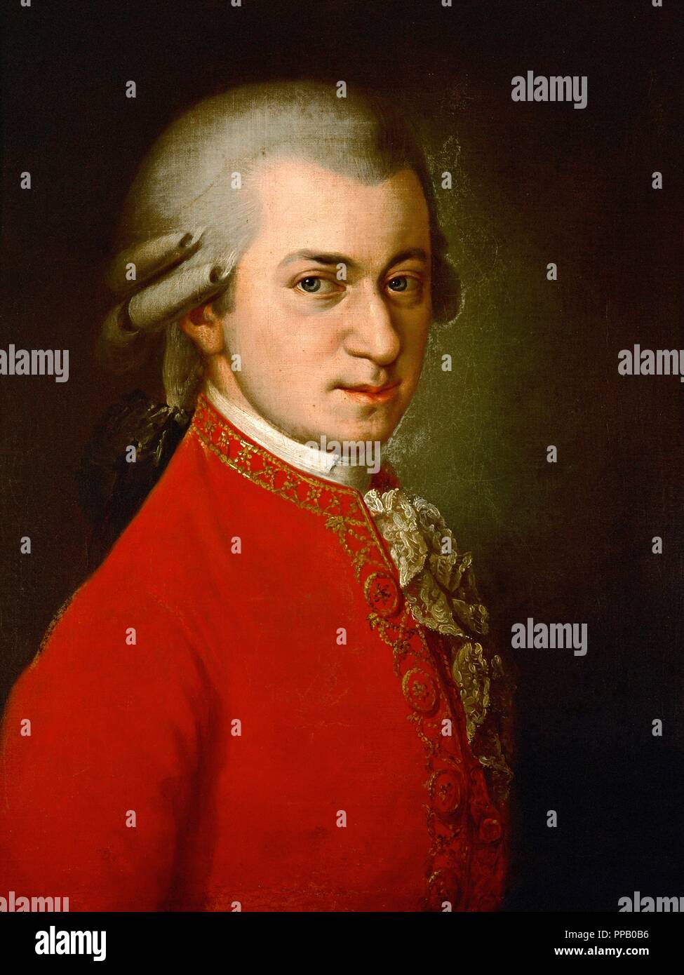 Austrian composer Wolfgang Amadeus Mozart. Painting by Barbar Krafft. 1819. Stock Photo