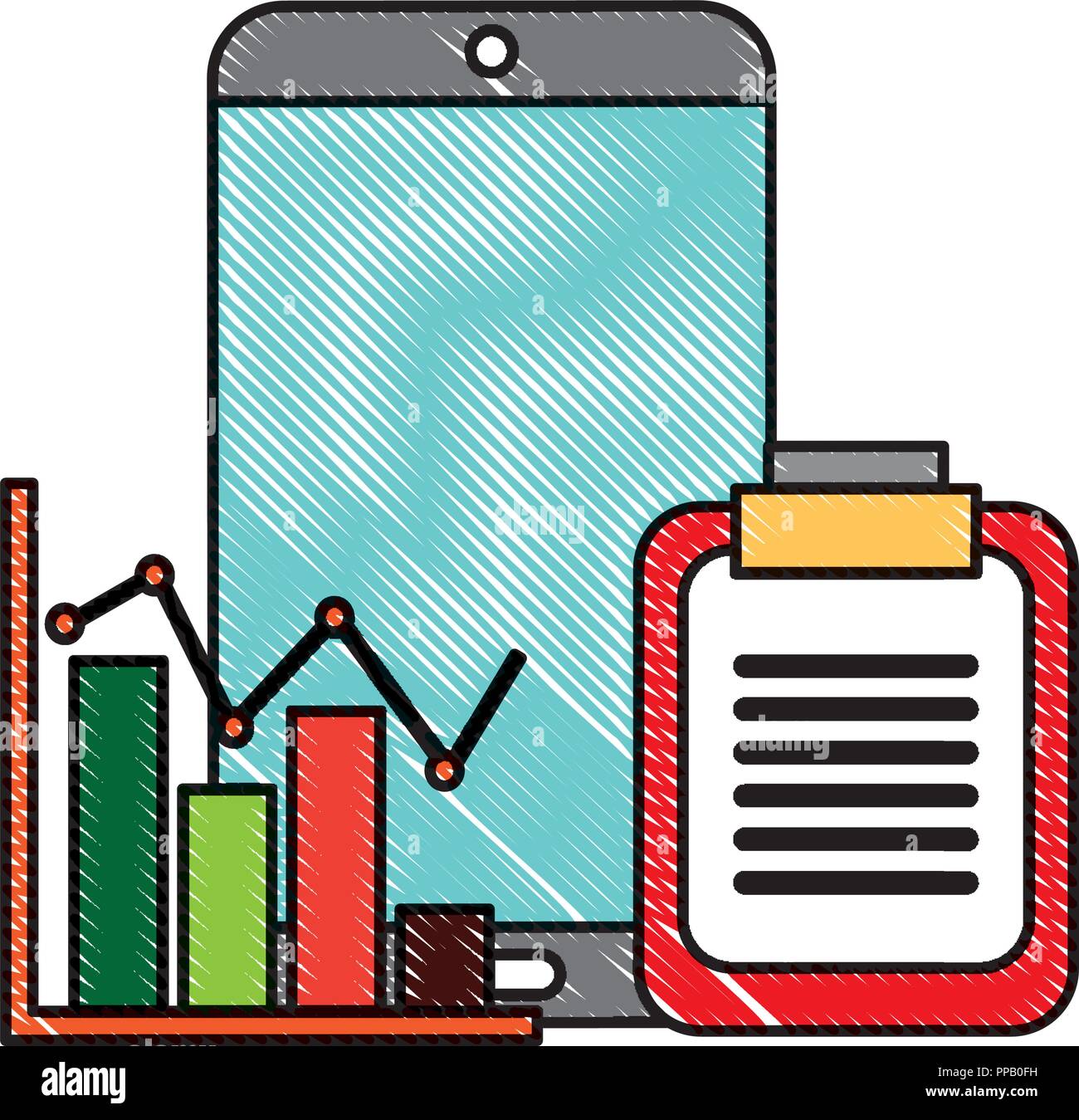 smartphone clipboard business statistics chart vector illustration Stock Vector