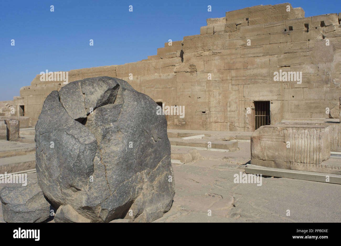 Egyptian Art. Temple of Kom Ombo. Ptolemaic Dynasty. 2nd century B.C. Dedicated to the crocodile god Sobek and falcon god Haroeris. Outside view. Stock Photo