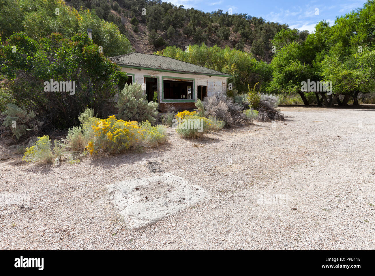 Carrol Station along Highway 722 in Nevada was once a Texaco gas staion and local watering hole along the Lincoln Highway and US 50. The gas station w Stock Photo