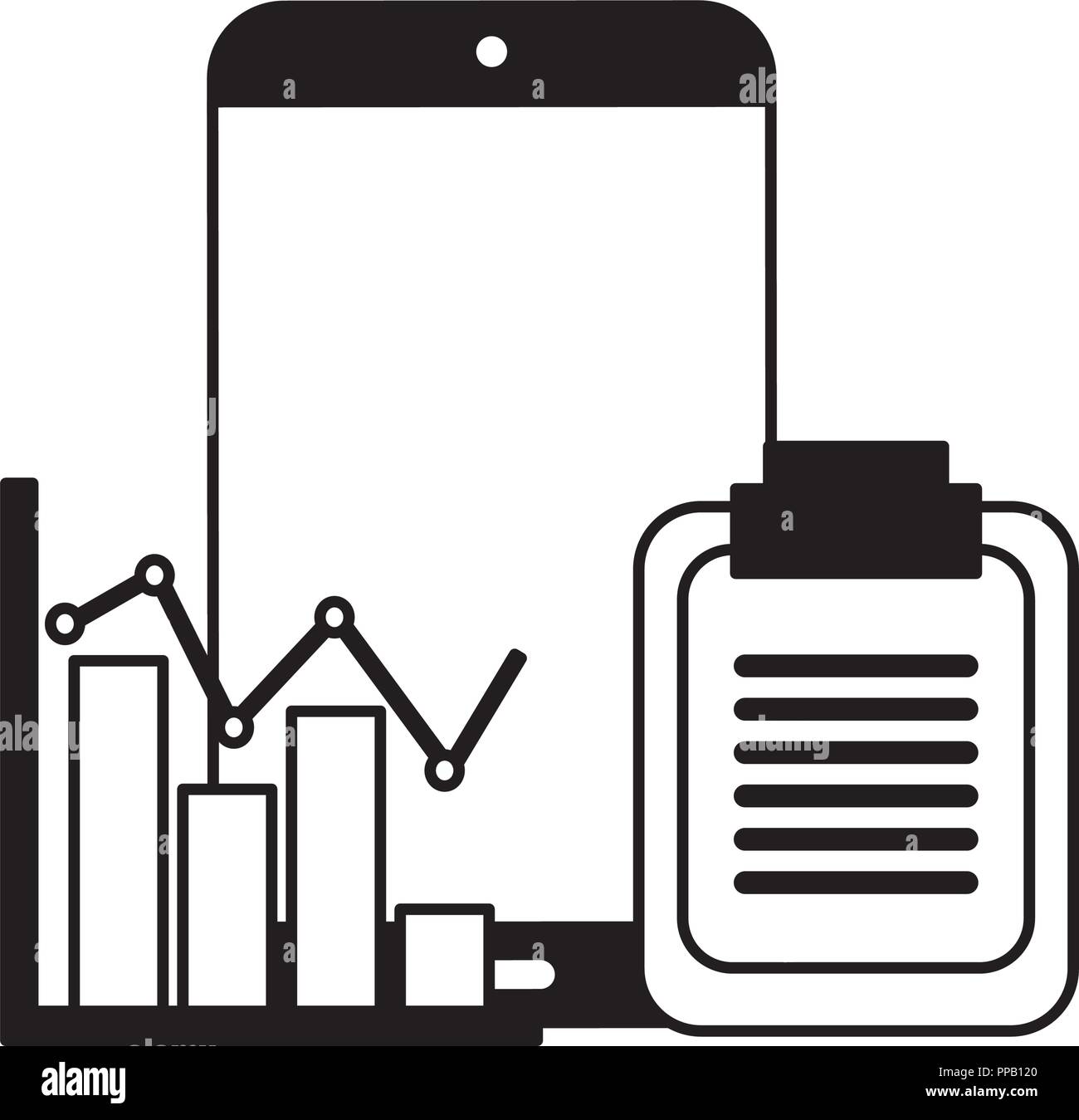 smartphone clipboard business statistics chart vector illustration Stock Vector