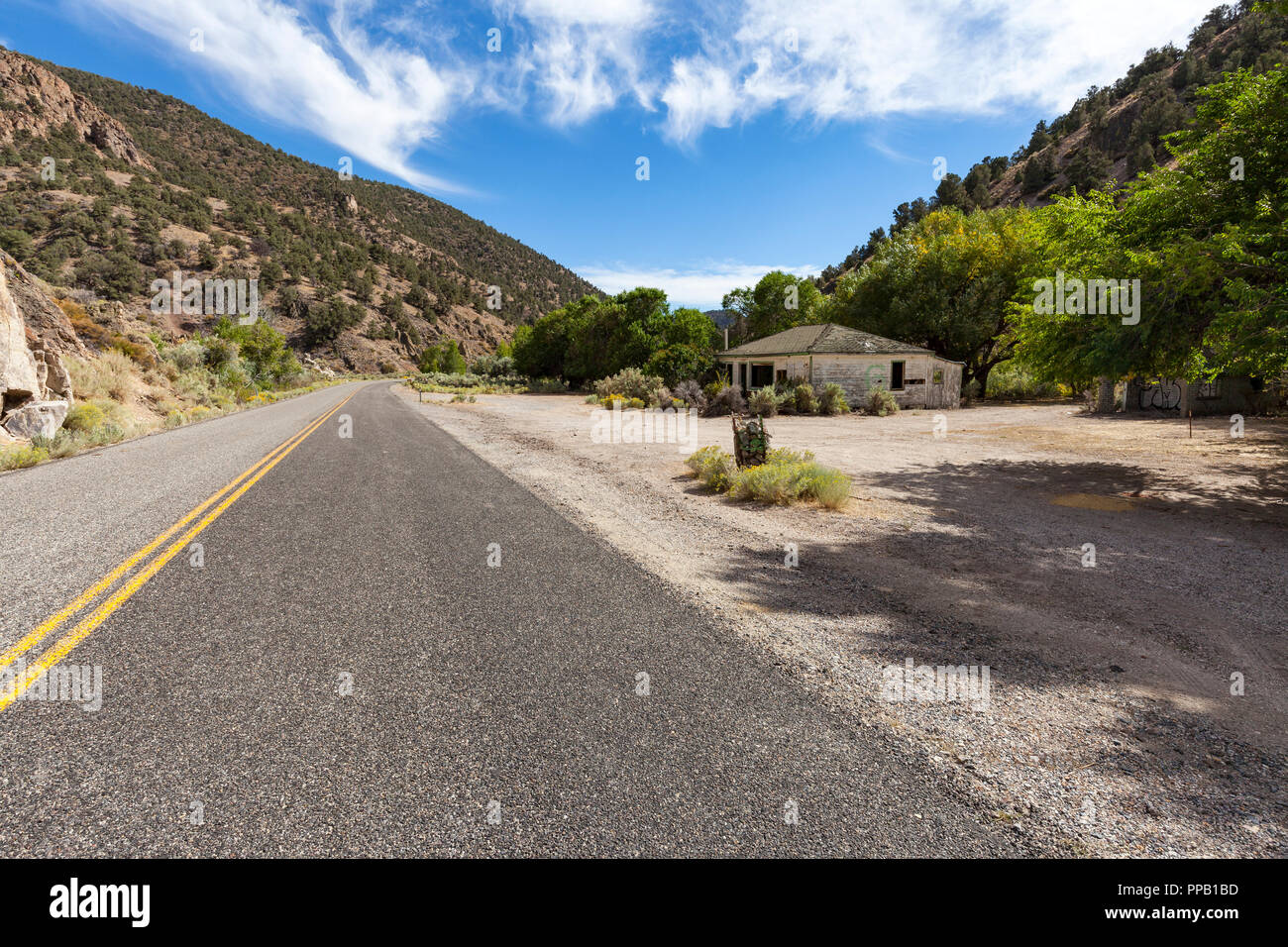 Carrol Station along Highway 722 in Nevada was once a Texaco gas staion and local watering hole along the Lincoln Highway and US 50. The gas station w Stock Photo