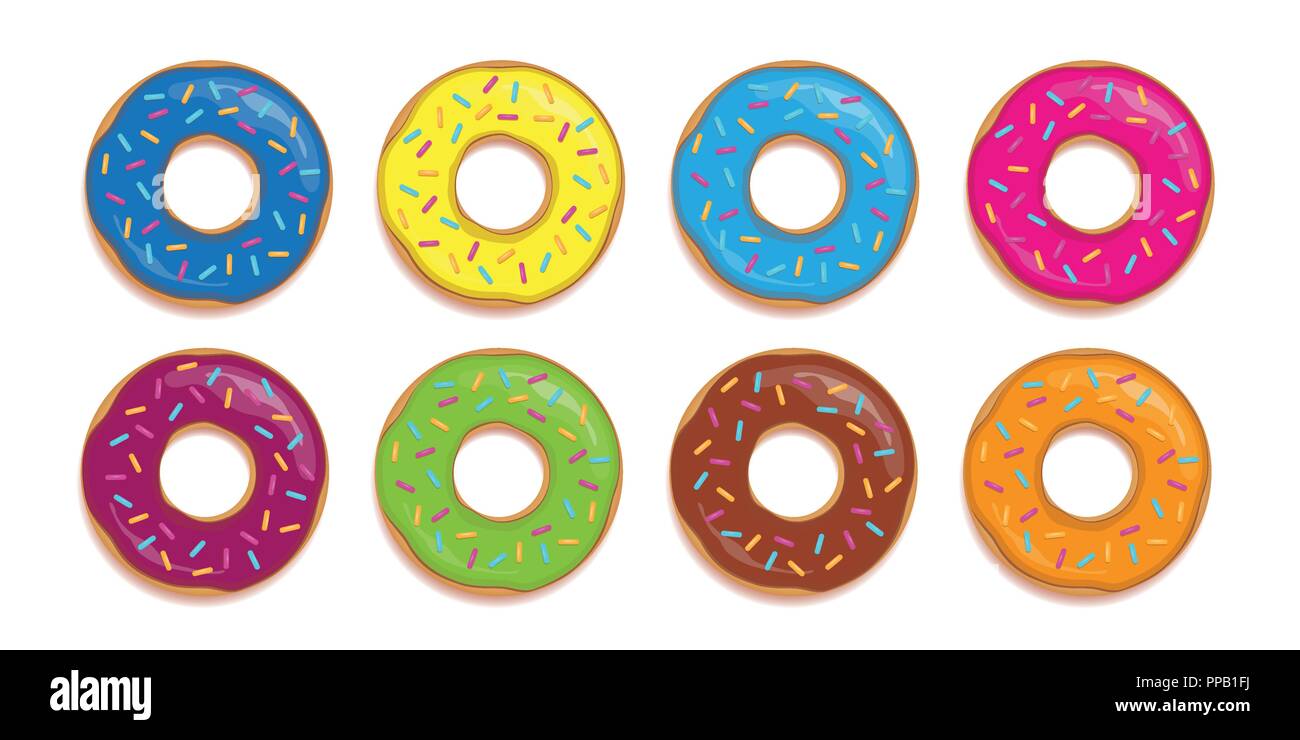 Set of colorful donuts with different glazes and sugar sprinkles vector ...