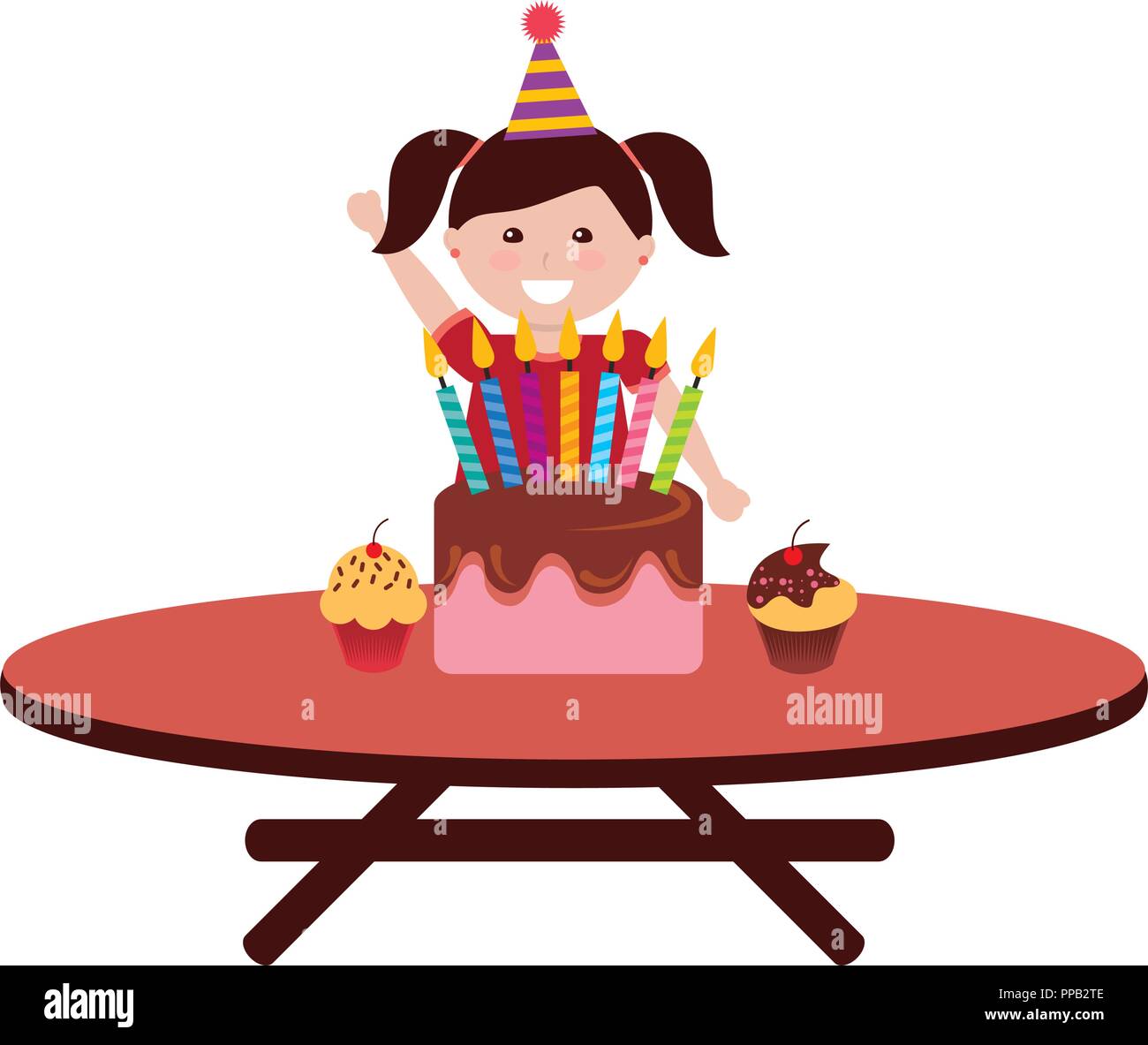 happy girl birthday cake with candles on table vector illustration ...