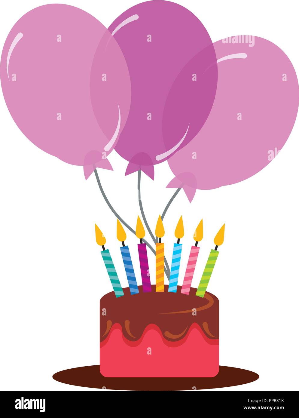 birthday cake with candles and balloons decoration vector illustration ...