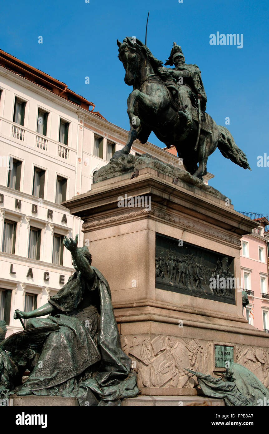 Victor Emmanuel II (1820-1878). King of Sardinia (1849-1861) and Italy (1861-1878). Equestrian Statue. Venice. Italy. Stock Photo