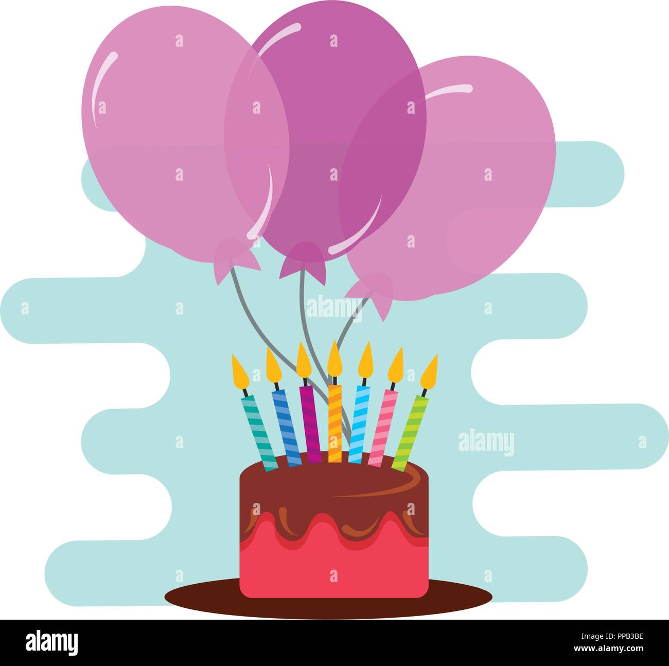 birthday cake with candles and balloons decoration vector illustration ...