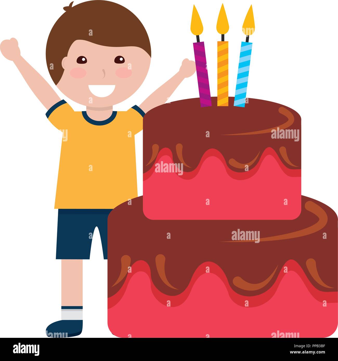 happy boy birthday cake with candles vector illustration Stock Vector ...