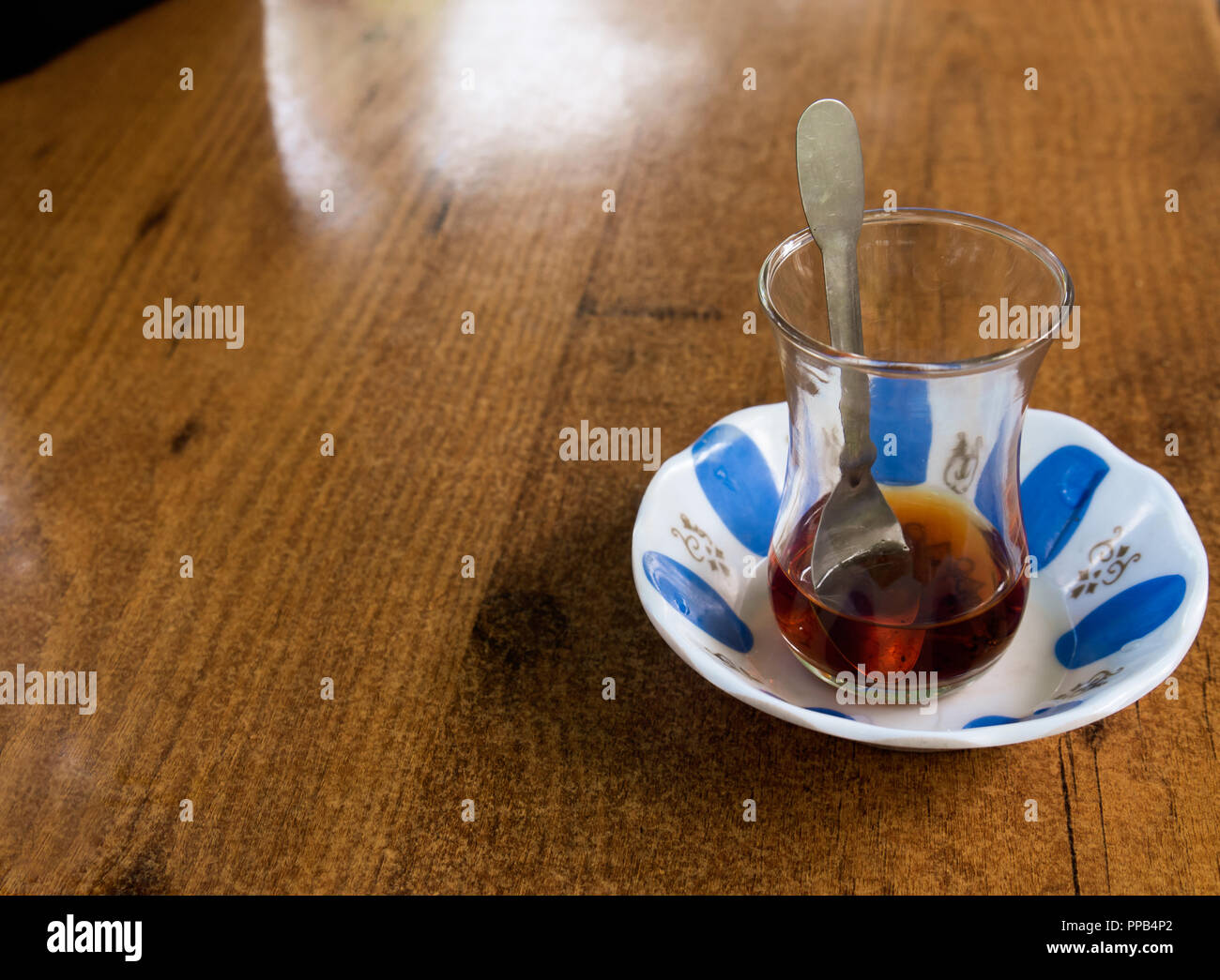 Traditional Turkish Tea on Wooden Table Stock Photo