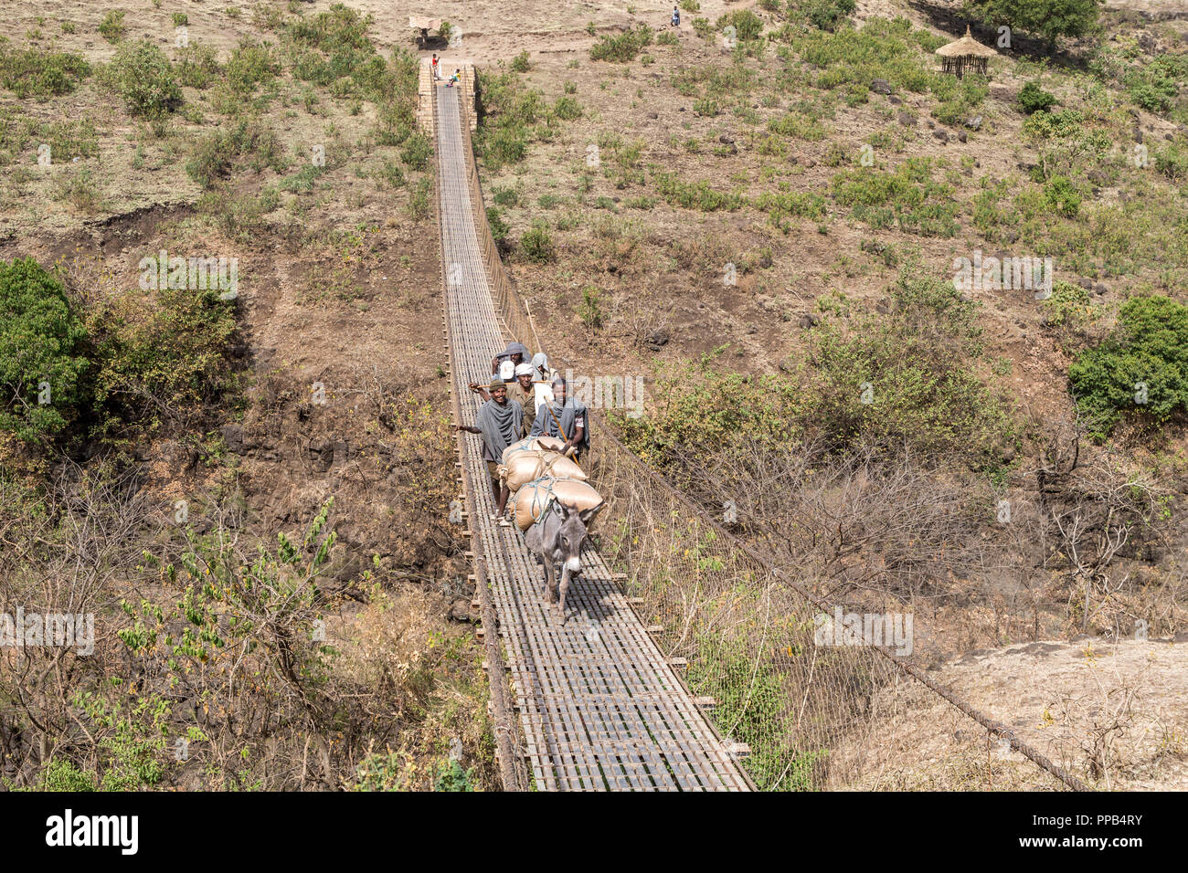 Metal rope bridge across near Hydroelectric plant, Tis Abay