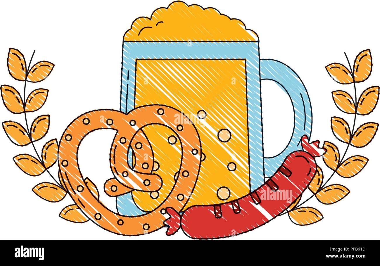 oktoberfest beer sausage and pretzel emblem vector illustration Stock ...