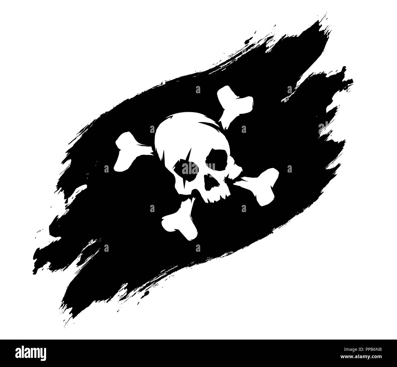 Pirate flag grunge vector illustration skull and bones Stock Vector