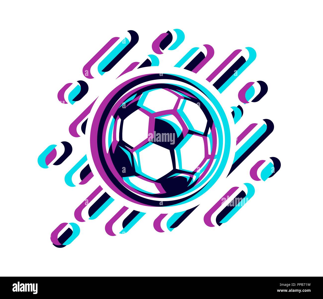 Soccer ball in a glitch effect vector illustration isolated on white background. Football ball in a glitch effect Stock Vector